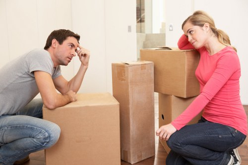 House removal team carefully packing household items