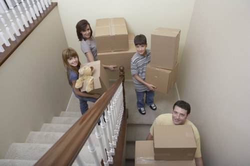 Packed boxes and student belongings ready for relocation in Camden